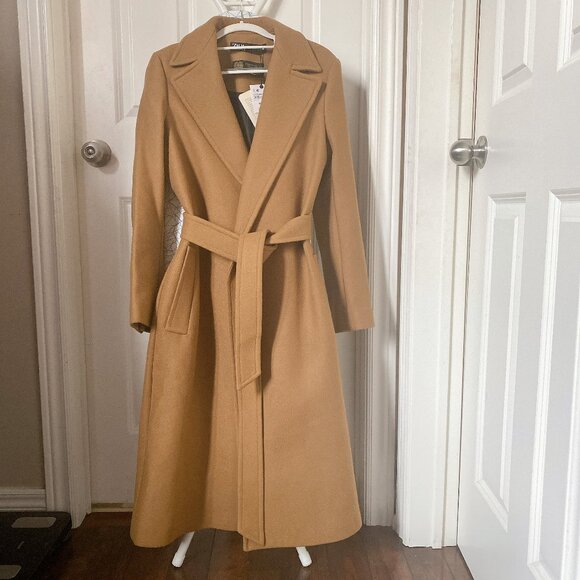 NWT ZARA Premium Quality Camel Long Belted Wool-Blend TCoat - Picture 1 of 8